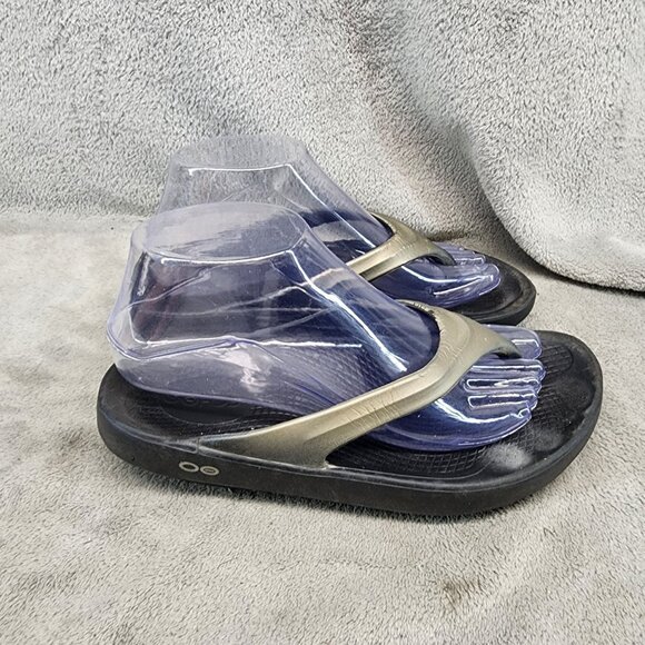 Oofos Shoes Womens 8 Gold Black Oolala Thong Comfort Recovery Sandals *Read* - Picture 5 of 13